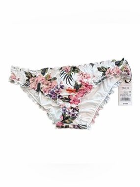 Shade And Shore Floral Ruffle Bikini Bottom Medium (8-10) White Tropical NWT